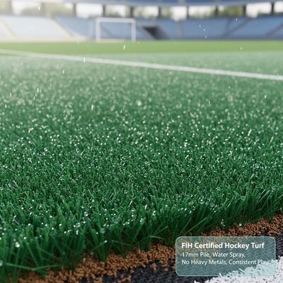 FIH Certified Hockey Artificial Turf With 17mm Pile Height Water Spray No Heavy Metals For Consistent Play